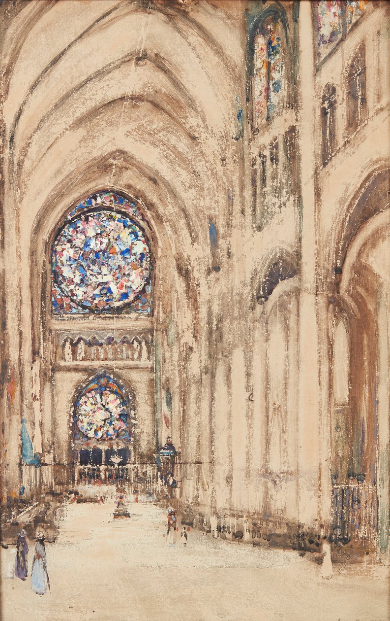 Kirkeinteriør, Rouen, Frankrike (akvarell) av James Kay
