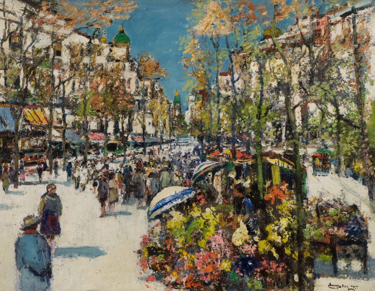 Street of Flowers - Barcelona (olje på lerret) av James Kay