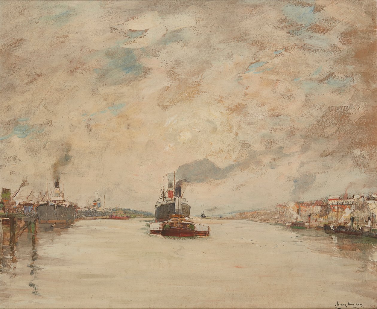 Westering Sun, River Clyde (olje om bord) av James Kay
