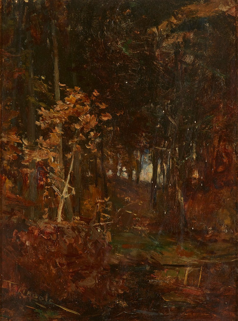 En skogkledd sti (olje om bord) av James Lawton Wingate
