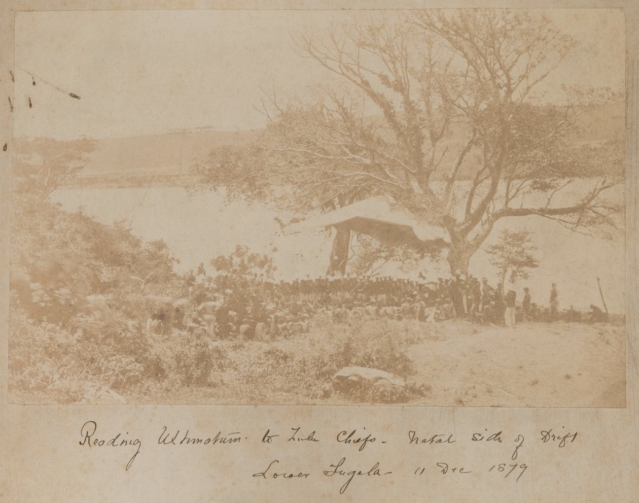 Opplesningen av et ultimatum til Zulu-høvdingene på Natal-siden av Drift Nedre Tugela, 11. desember 1878 av James Lloyd