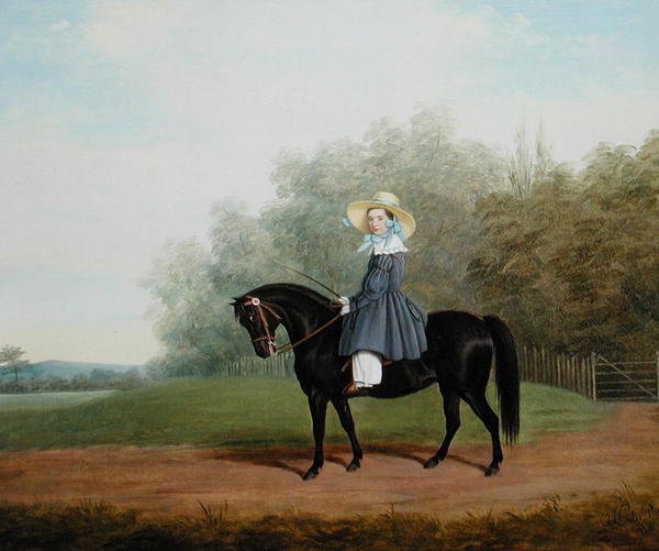 Portrett av en jente som rir på en hest (olje på lerret) av James Loder