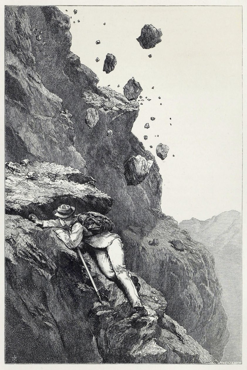 A Cannonade on the Matterhorn, fra Scrambles amongst the Alps i årene 1860-69, pub. 1871 (gravering) av James Mahoney