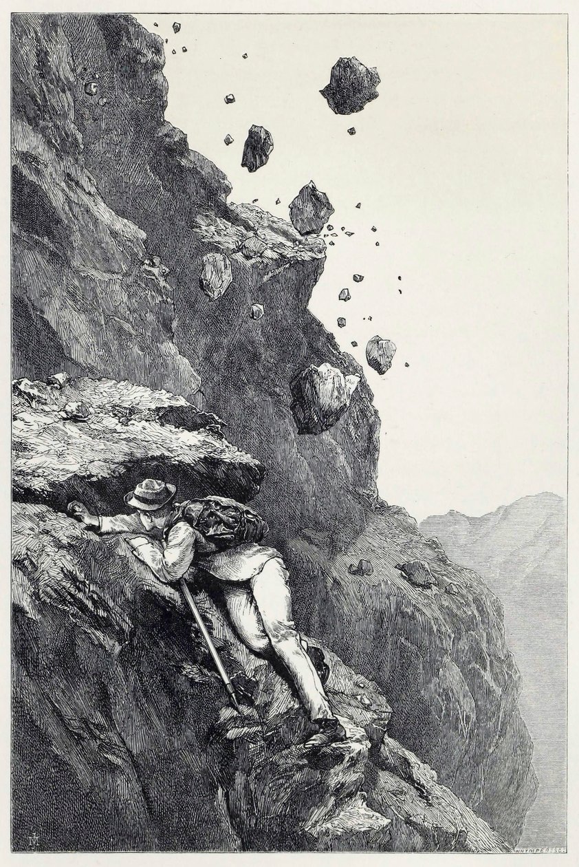 A Cannonade on the Matterhorn, fra Scrambles amongst the Alps i årene 1860 - 69, pub. 1871 av James Mahoney
