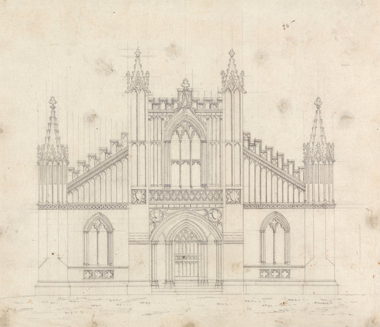 Forberedende tegning for design 11, plate 9 av A Collection of Designs for Rural Retreats av James Malton