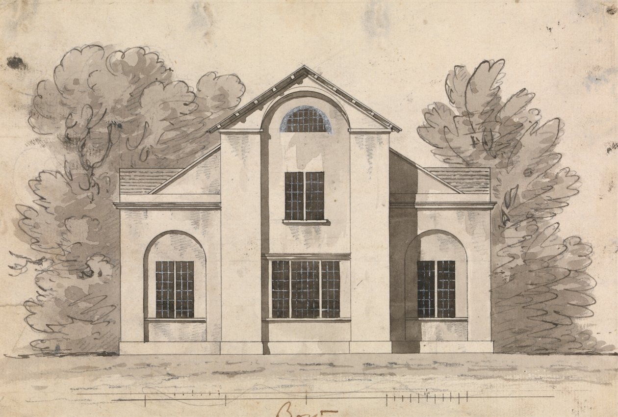 Forberedende tegning for design 1, plate 1 av A Collection of Designs for Rural Retreats av James Malton