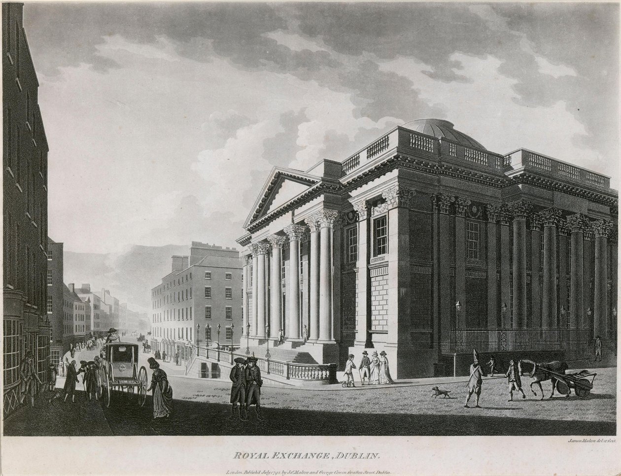 Royal Exchange (nå City Hall), Cork Hill, Dublin av James Malton