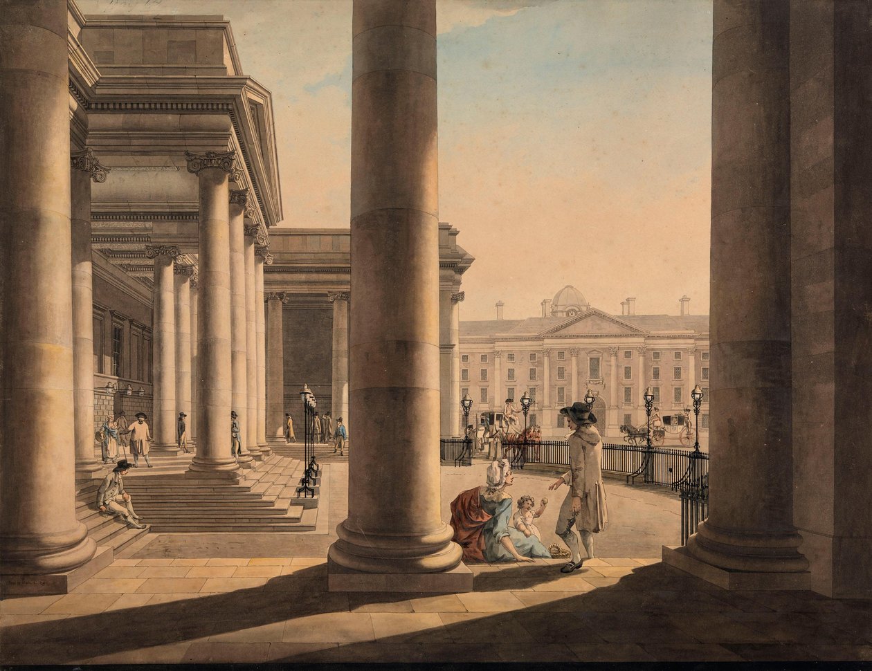 Trinity College, Dublin, sett fra søylegangen ved parlamentsbygningen av James Malton