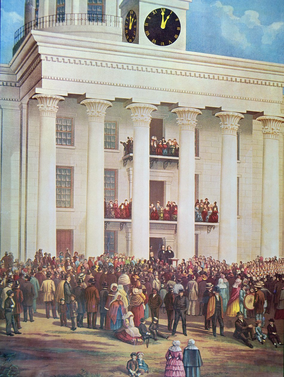Innvielse av Jefferson Davis i Senate House, Montgomery, Alabama av James Massolon