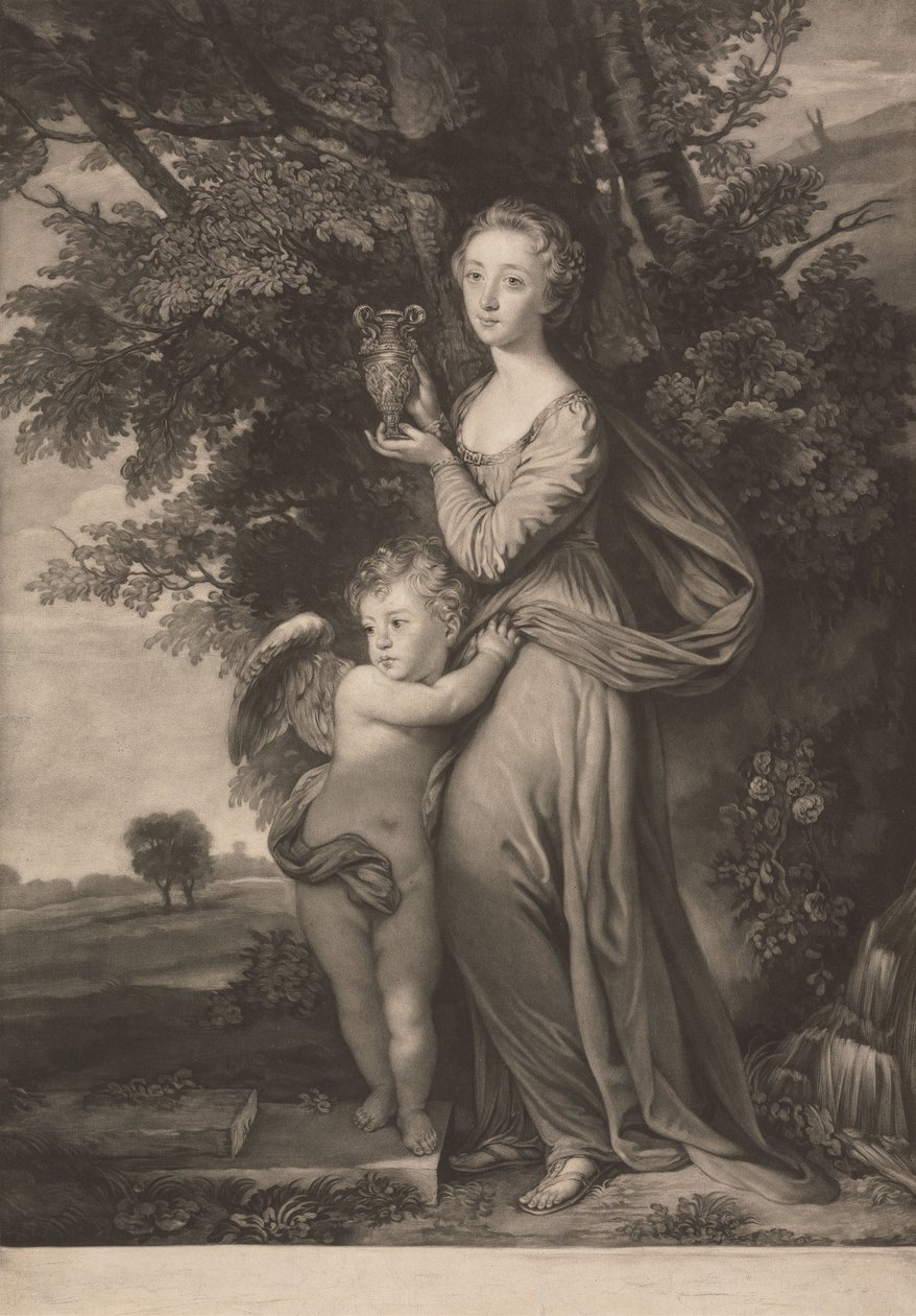 Frøken Frances Greville og hennes bror som 'Hebe' og 'Cupid' av James McArdell