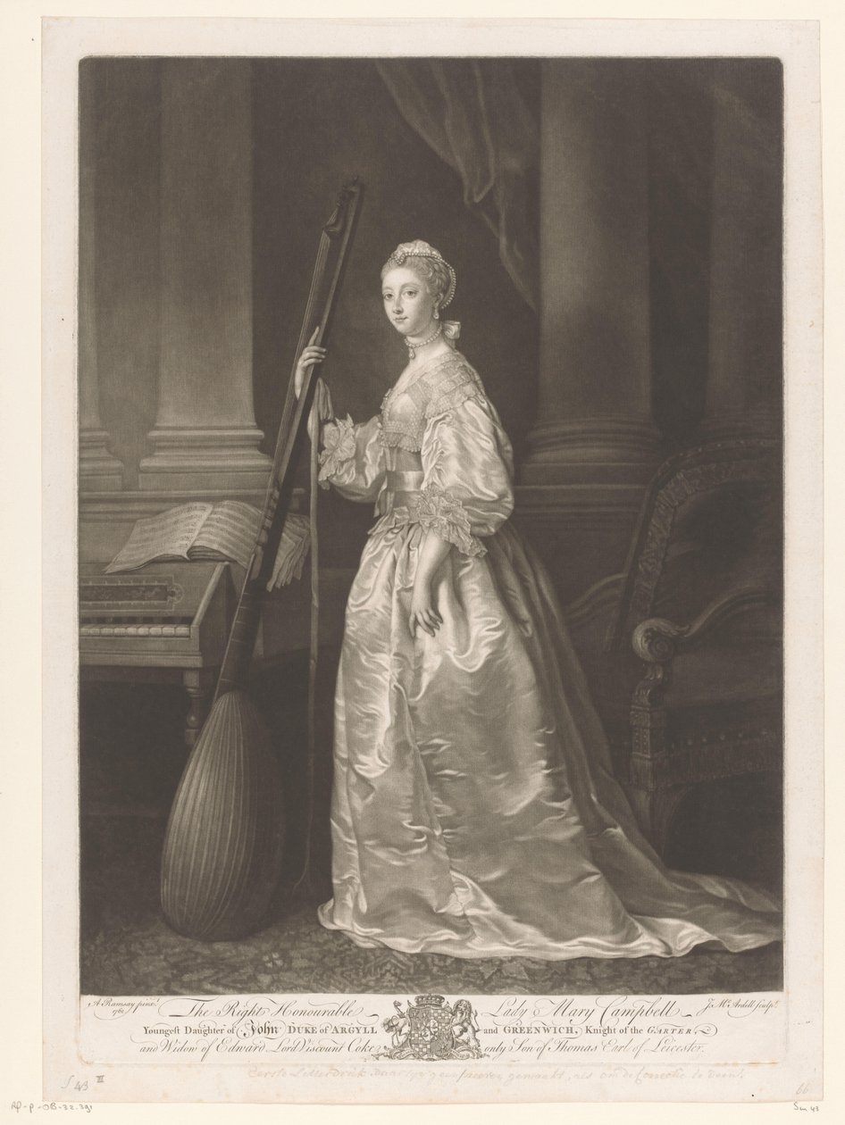 Portrett av Mary Coke The Right Honorable Lady Mary Campbell (...) (tittel på objekt) av James McArdell