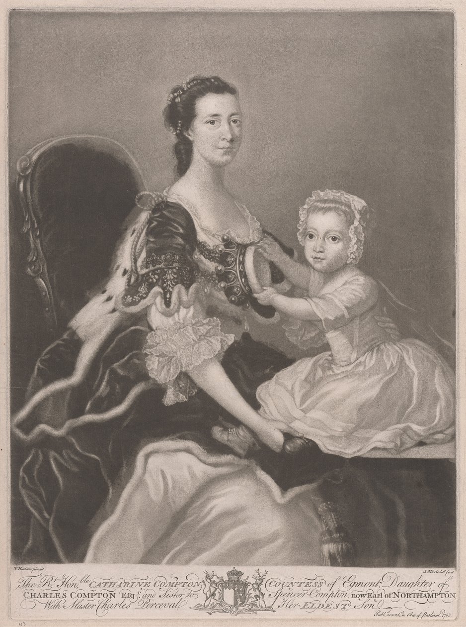 Den rette ærede Catherine Compton..., grevinne av Egmont..., med mester Charles Perceval hennes eldste sønn av James McArdell