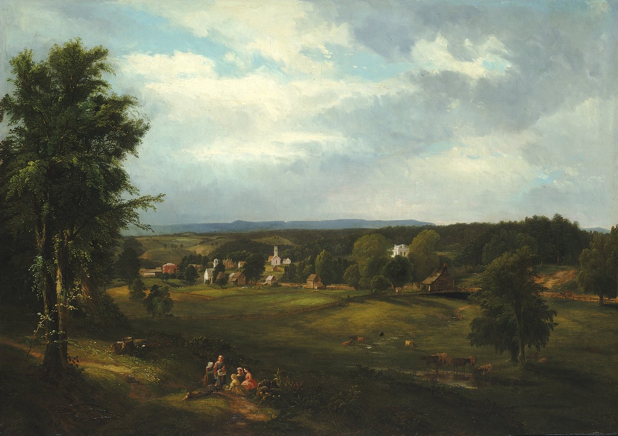 Landsbyscene nær Albany, New York, 1850. av James McDougal Hart