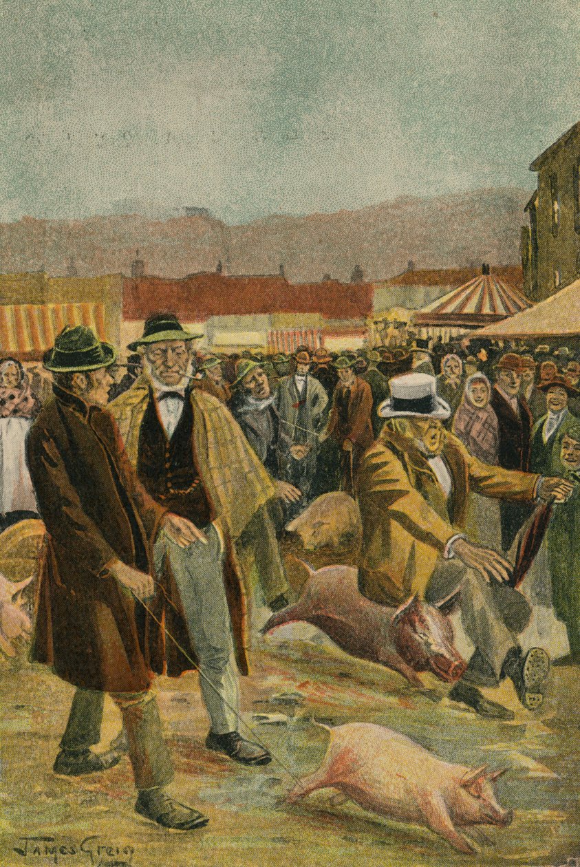 En irsk grisemarked (fargelitografi) av James McGavin Greig