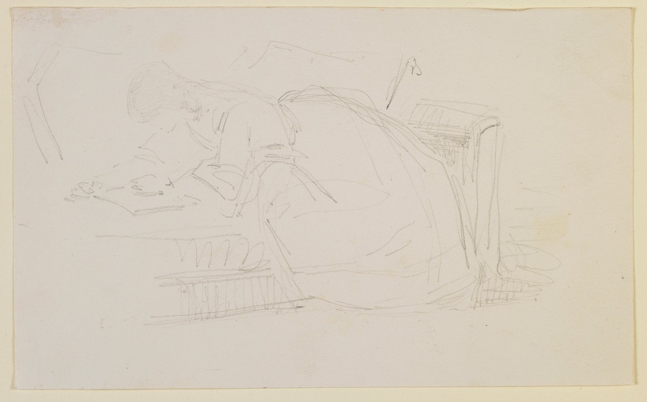 En jente lener seg tilbake på en sofa og leser av James Abbott McNeill Whistler