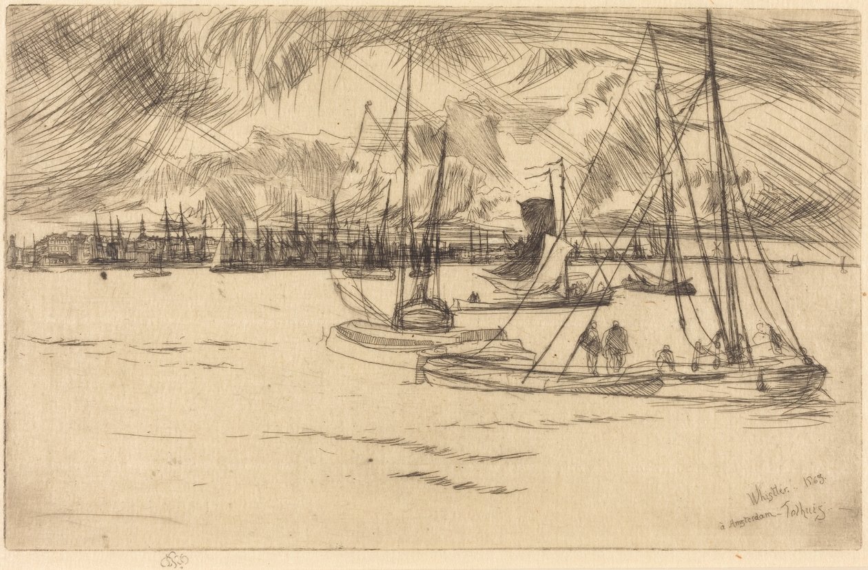 Amsterdam sett fra Tolhuis av James McNeill Whistler