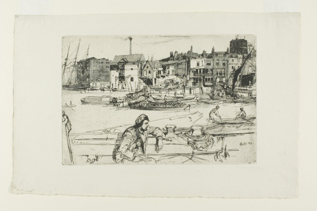 Black Lion Wharf, fra A Series of Sixteen Etchings of Scenes on Themsen ("Thames-settet") av James Abbott McNeill Whistler