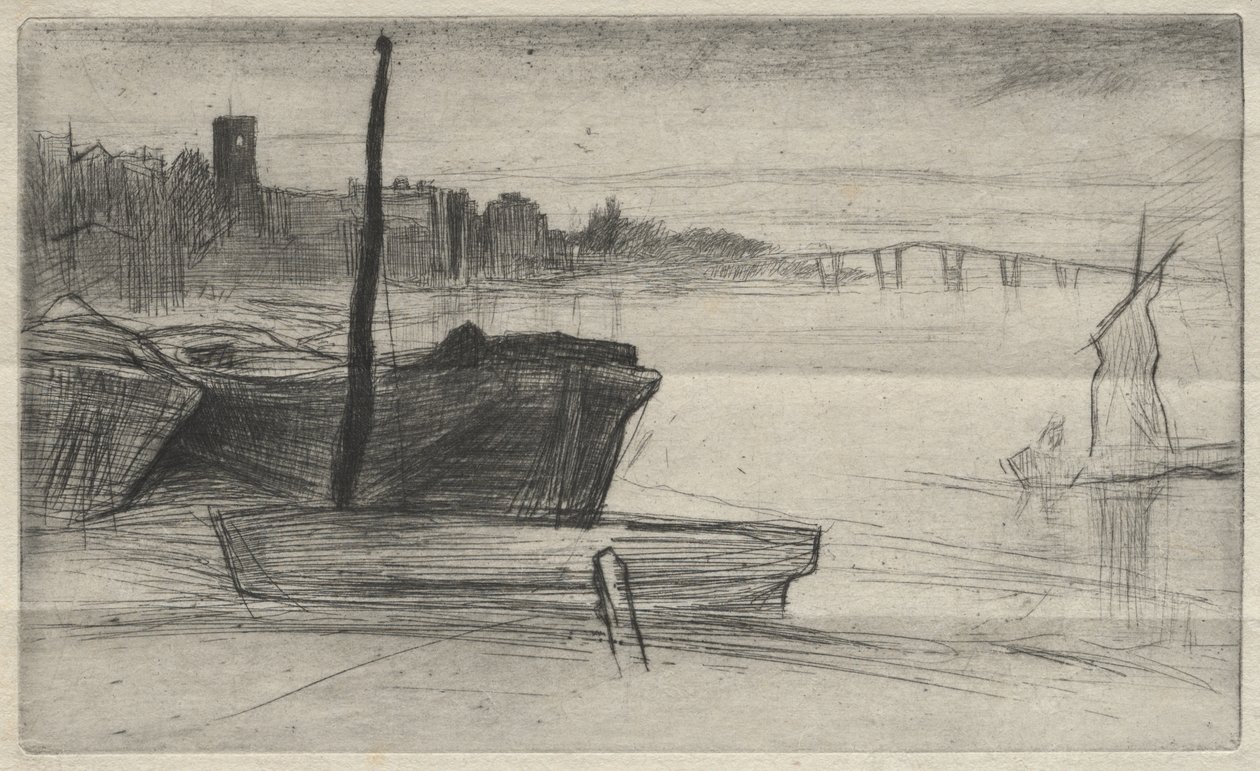 Chelsea-broen og kirken av James McNeill Whistler