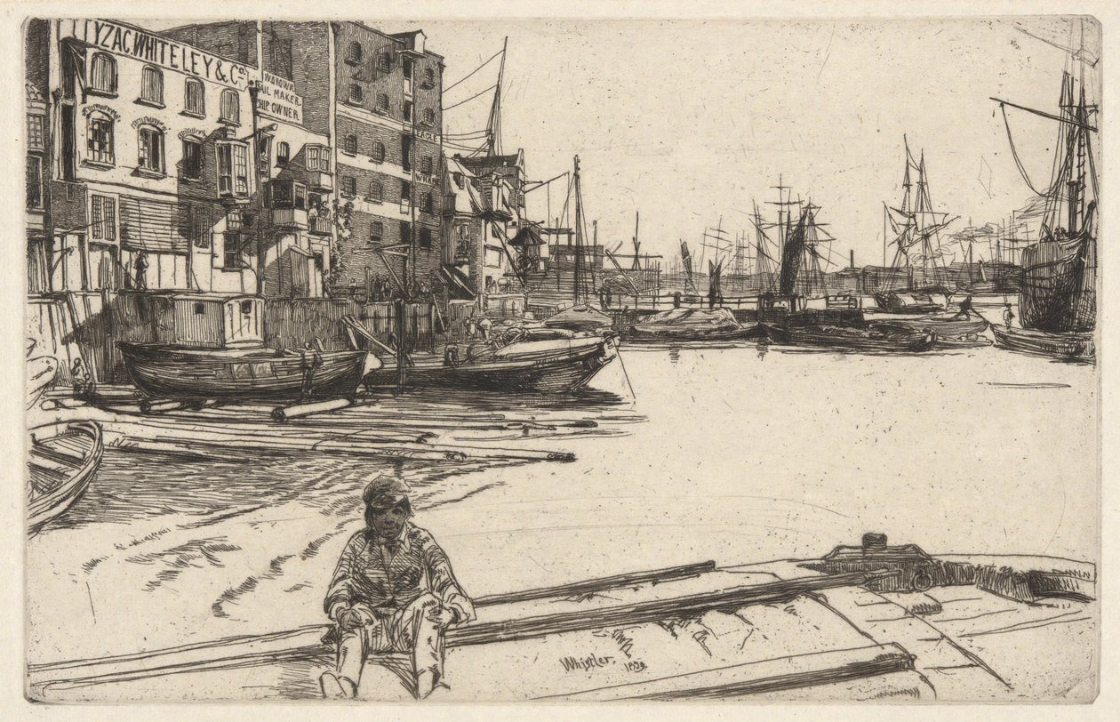 Eagle Wharf (Tyzac, Whiteley & Co.), fra Thames-settet (A Series of Sixteen Etchings of Scenes on Themsen and Other Subjects) av James Abbott McNeill Whistler