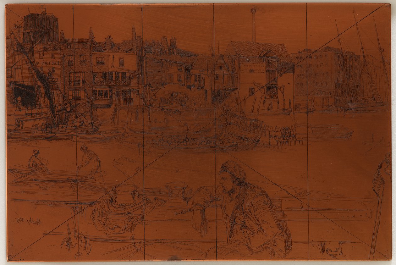 Etseplate: Black Lion Wharf av James Abbott McNeill Whistler