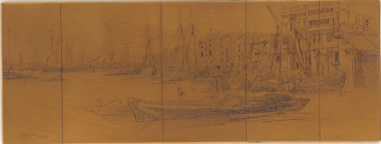 Etseplate: Thames Warehouses av James Abbott McNeill Whistler
