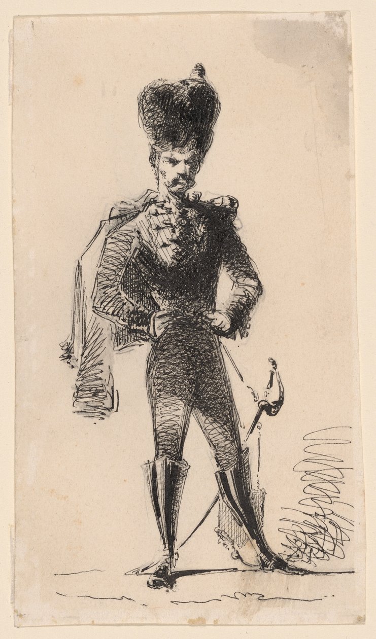Hussar (recto) Mann med topphatt og bandasjert hode (verso) av James Abbott McNeill Whistler