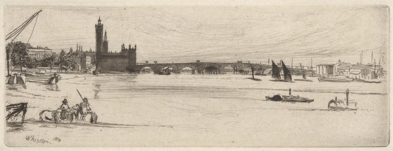 Old Westminster Bridge, fra Thames-settet (En serie med seksten etsninger av scener på Themsen og andre emner) av James Abbott McNeill Whistler