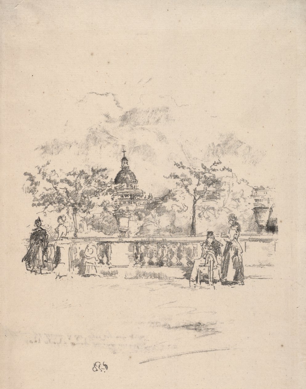 Pantheon sett fra terrassen i Luxembourg-hagen av James McNeill Whistler