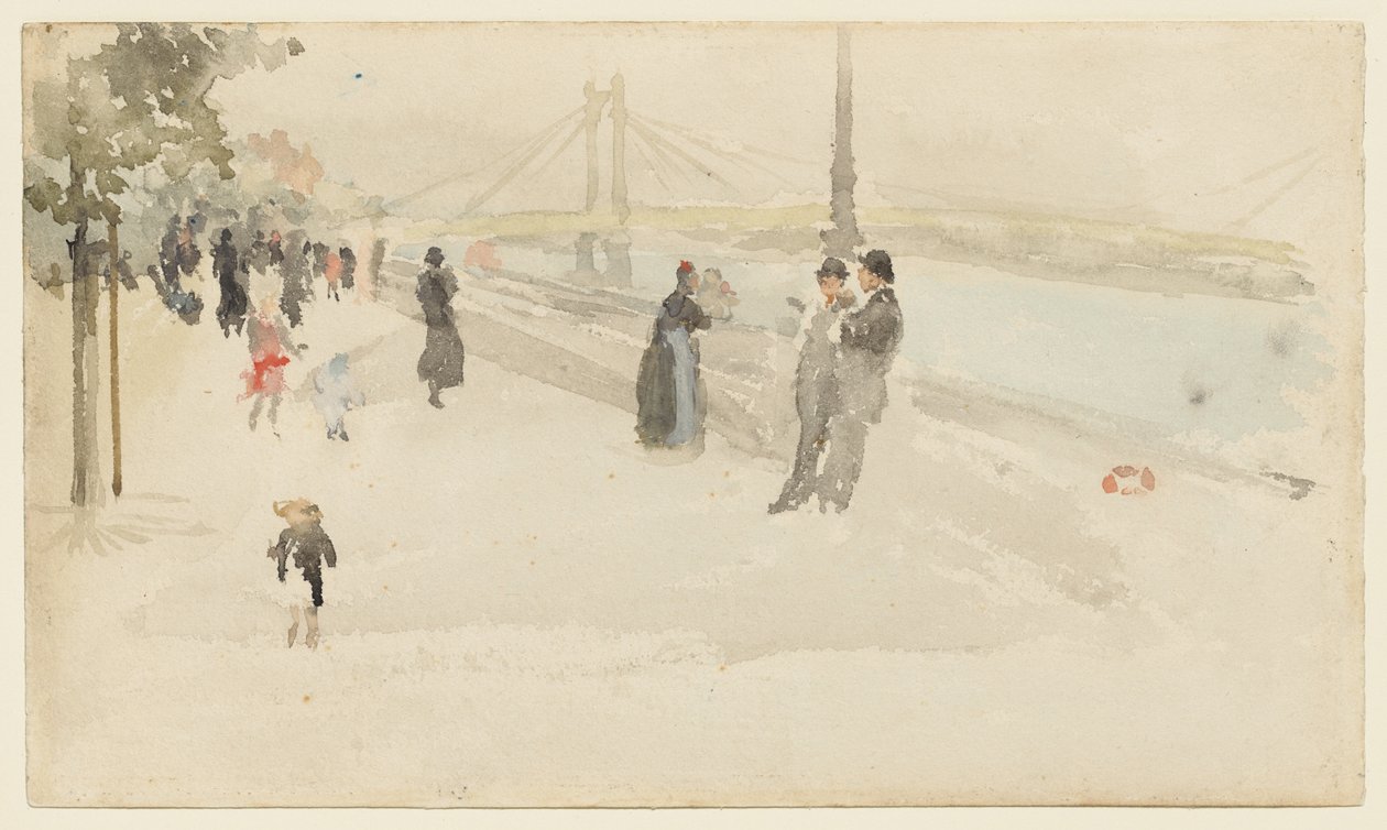 Rosa og sølv - Chelsea, elvepromenaden av James McNeill Whistler