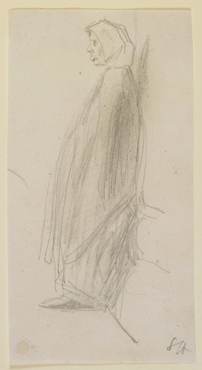 Profilskisse av en gammel kvinne stående av James Abbott McNeill Whistler