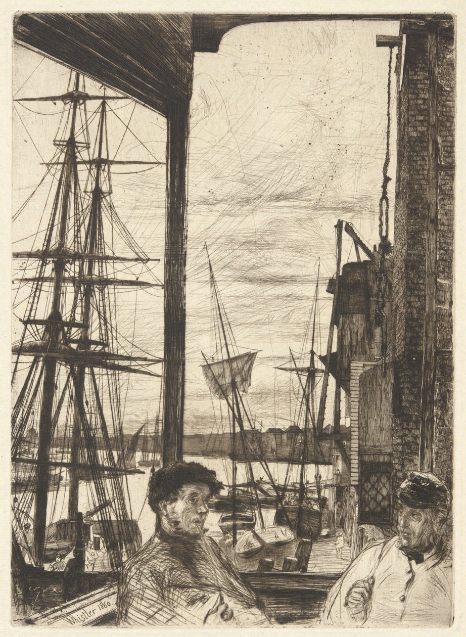 Rotherhithe (Wapping), fra Themsen-serien (En serie på seksten etsninger med scener fra Themsen og andre motiver) av James McNeill Whistler