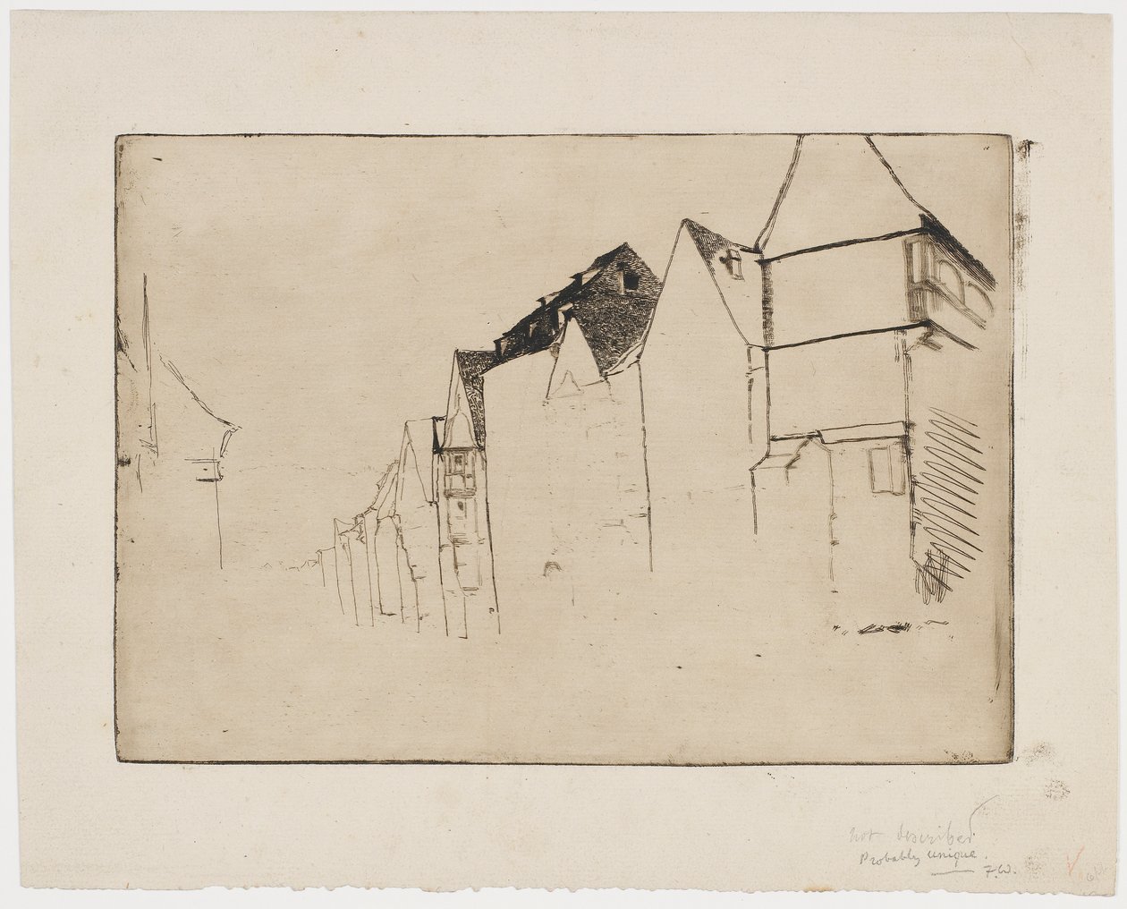 Skisse av hus av James Abbott McNeill Whistler