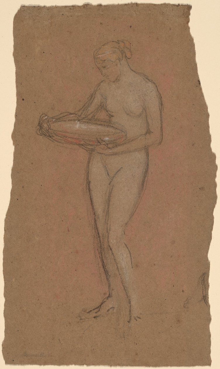 Stående naken kvinne holder en bolle [recto] av James Abbott McNeill Whistler