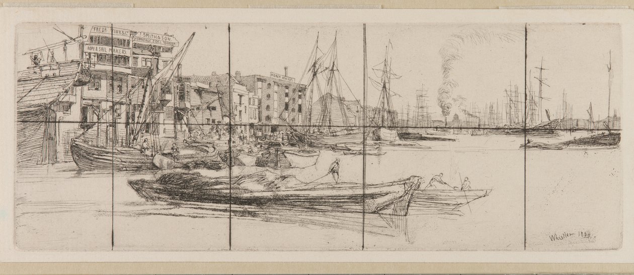 Thames Warehouses av James Abbott McNeill Whistler