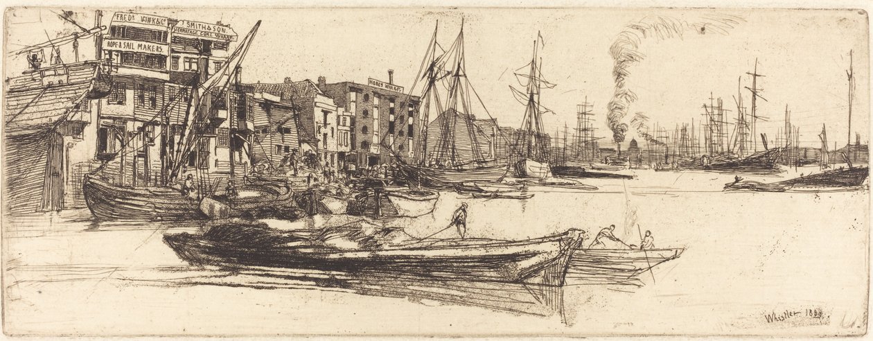 Thames Warehouses av James Abbott McNeill Whistler