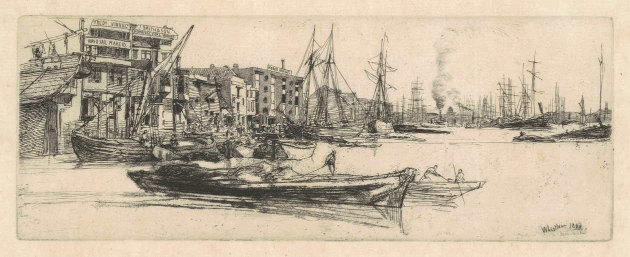 Thames Warehouses av James Abbott McNeill Whistler
