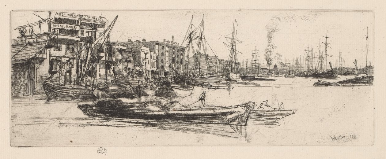 Thames Warehouses av James Abbott McNeill Whistler