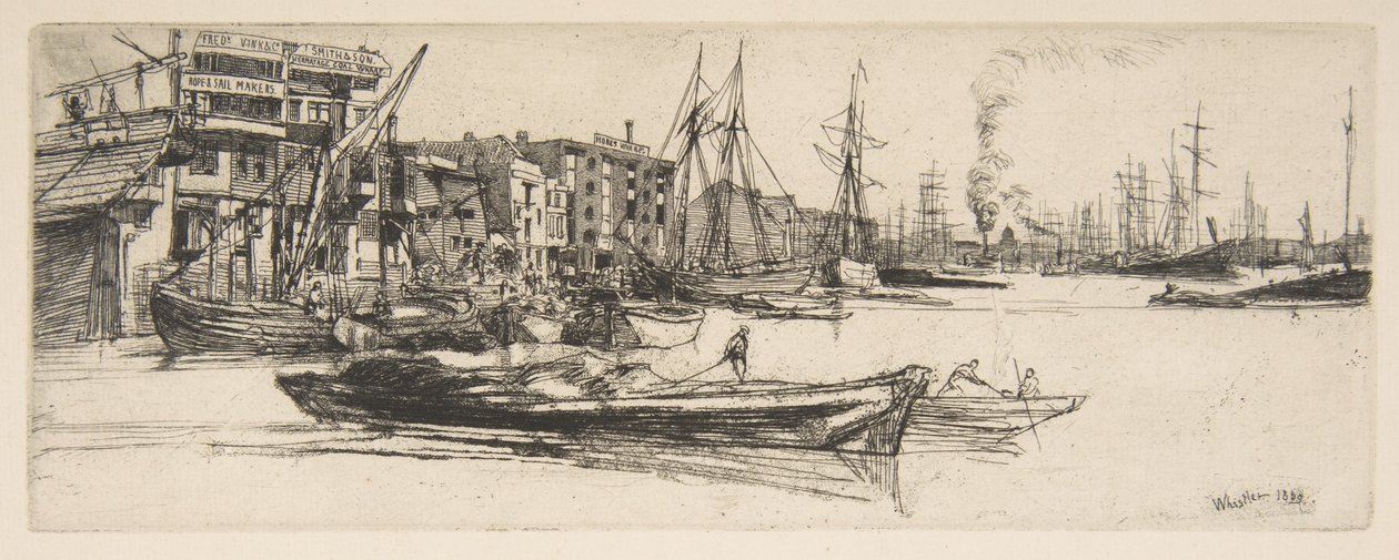 Lagerbygninger ved Themsen av James McNeill Whistler