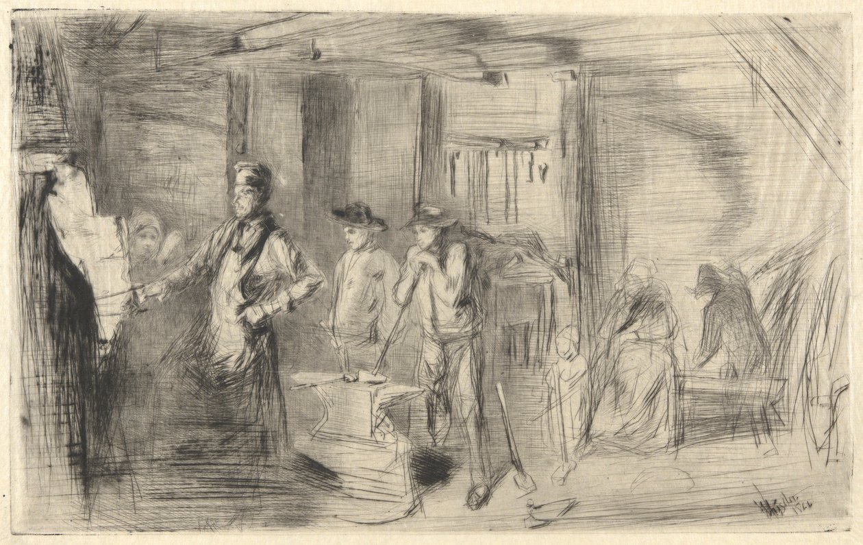 The Forge, from the Thames Set (En serie med seksten etsninger av scener på Themsen og andre emner) av James Abbott McNeill Whistler