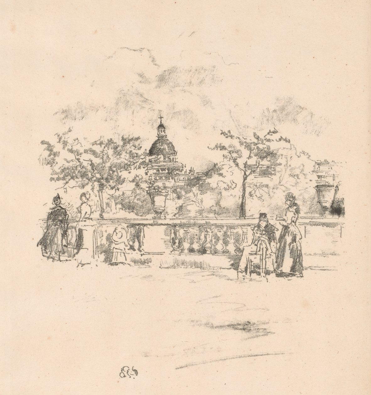Pantheon, fra terrassen til Luxembourghagen av James Abbott McNeill Whistler