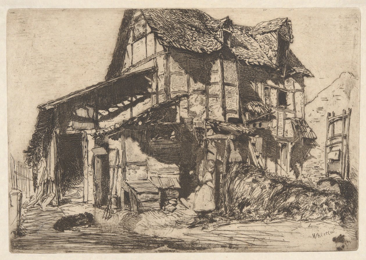 The Unsafe Tenement, fra det franske settet (Douze Eaux-Fortes d av James Abbott McNeill Whistler