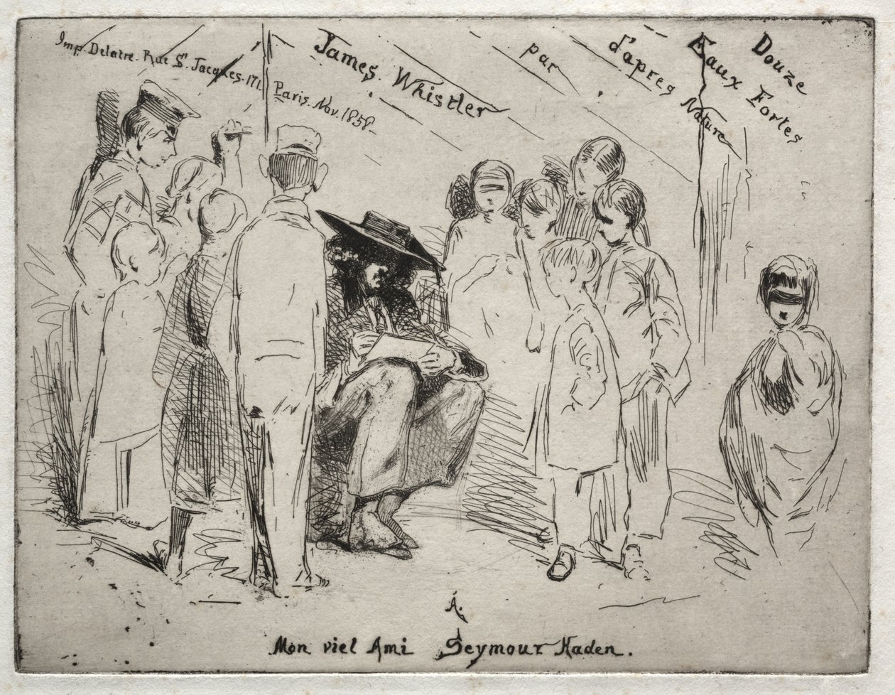 Tolv etsninger etter naturen: tittelside - Delauney skisserer av James McNeill Whistler