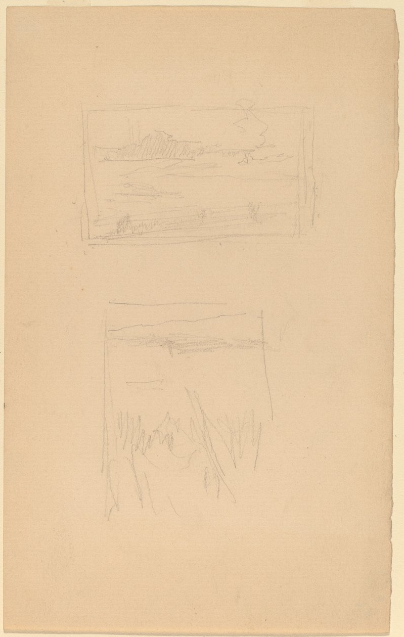To skisser av landskapsbilder hang på Society of British Artists av James Abbott McNeill Whistler