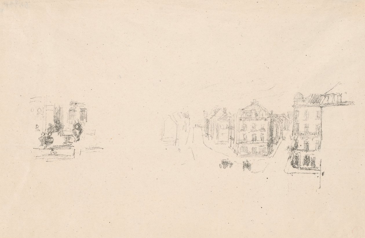 To prøveskisser: A. Grand Rue, Dieppe; B. Et interiør av James Abbott McNeill Whistler