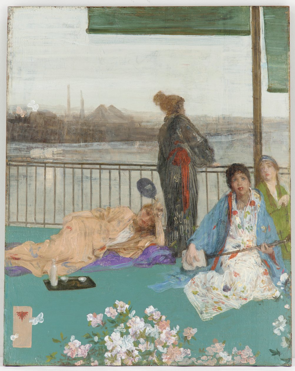 Variasjoner i kjøttfarge og grønt - Balkongen av James Abbott McNeill Whistler
