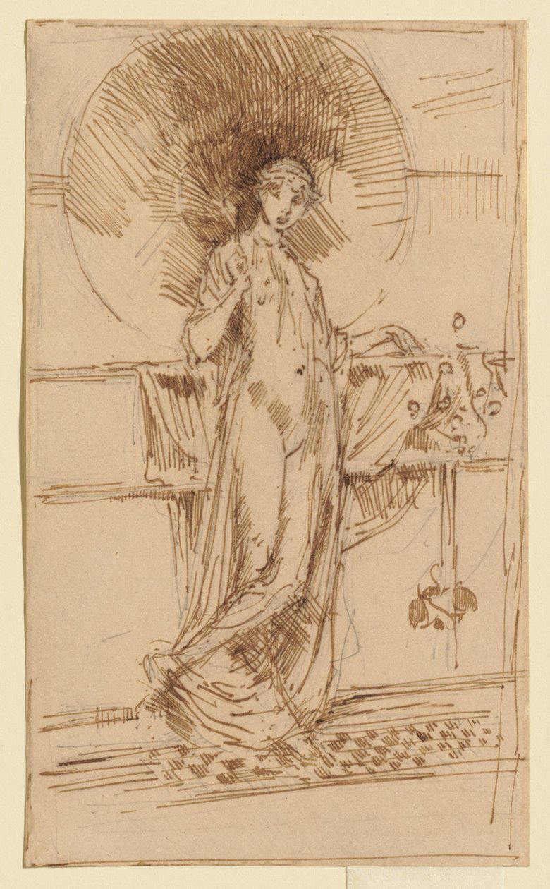 Kvinne med parasoll (skisse til «Harmoni i blått og gull») av James McNeill Whistler
