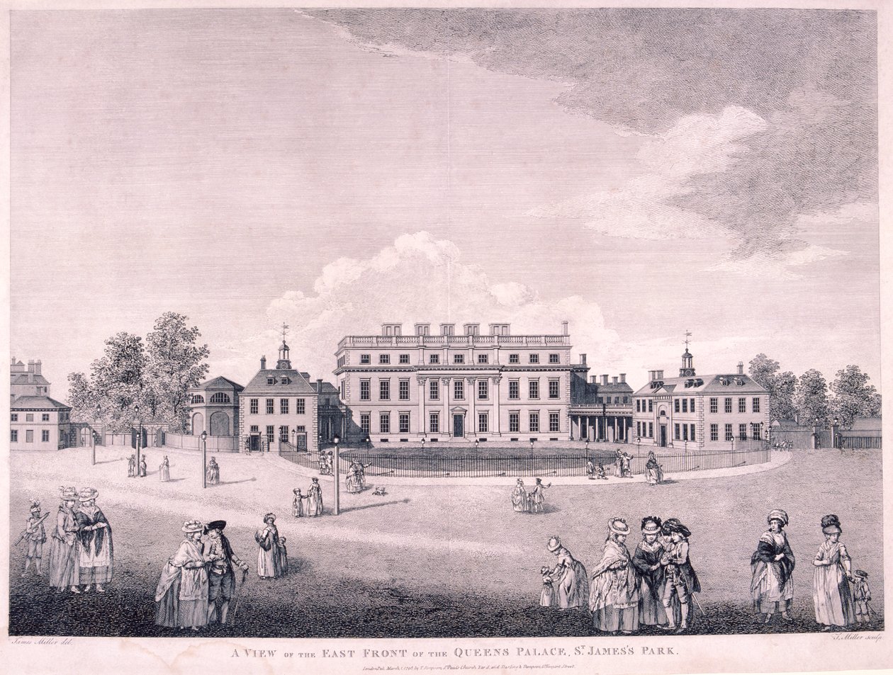 Østfronten av Buckingham House, Westminster, London, 1796 av James Miller