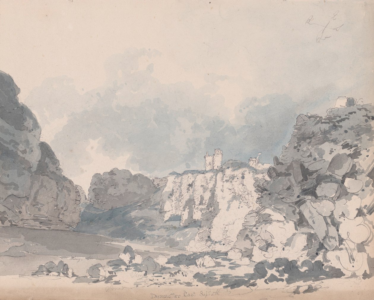 Dunnottar Castle (wc over grafitt på papir) av James Moore