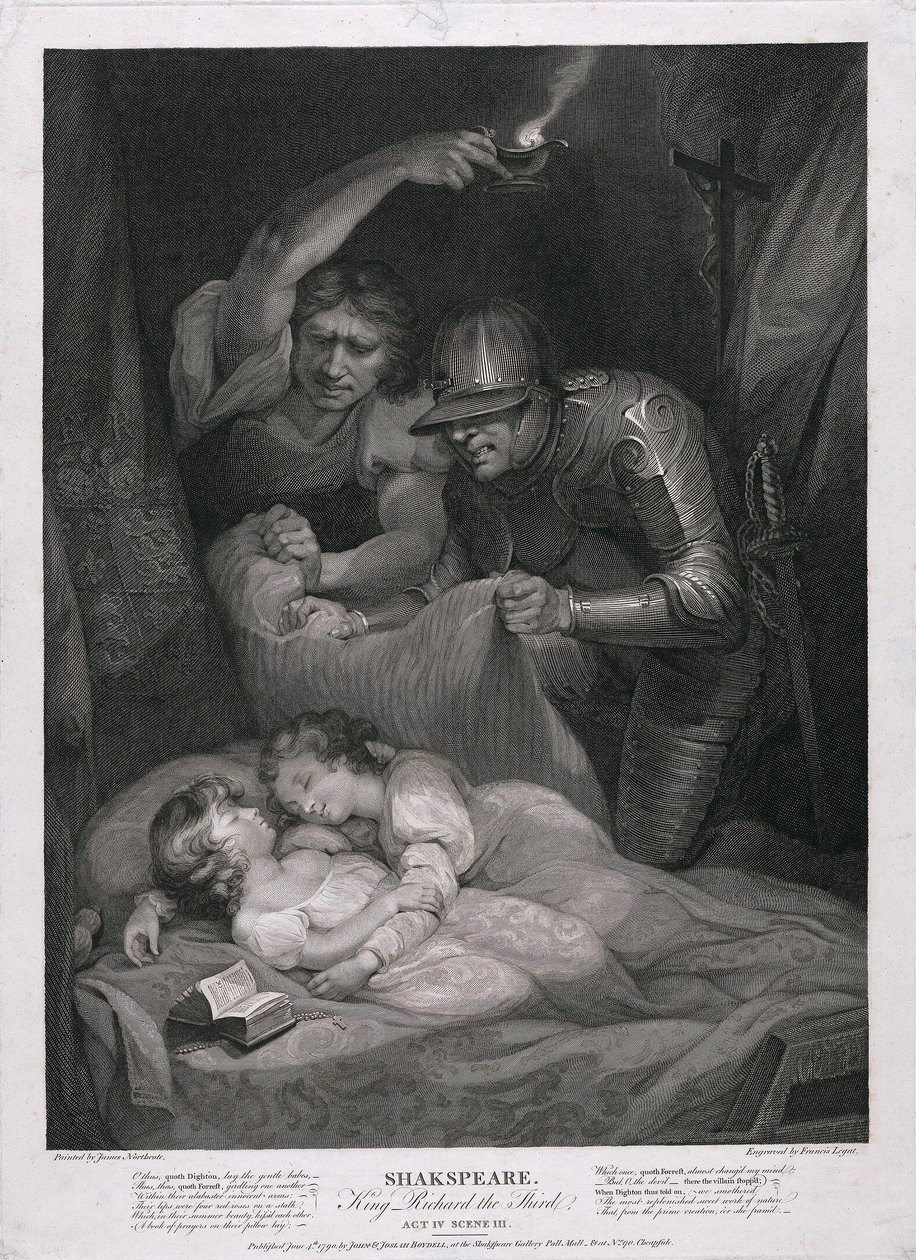 King Richard the Third: Act IV, Scene III The Murder of the Princes in the Tower pub. 1790. av James Northcote