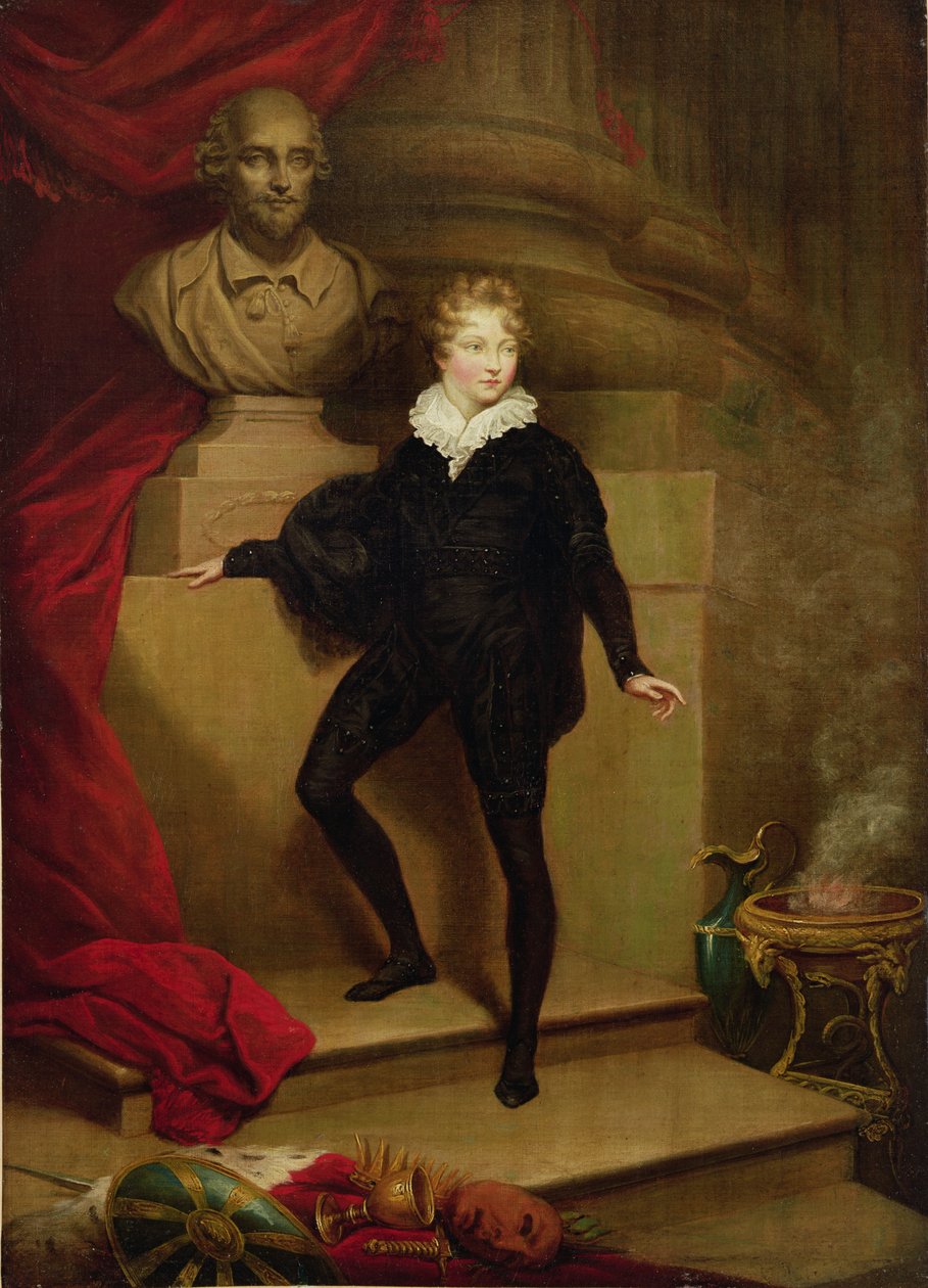 Mester Betty som Hamlet før en byste av Shakespeare, ca. 1804-06 av James Northcote